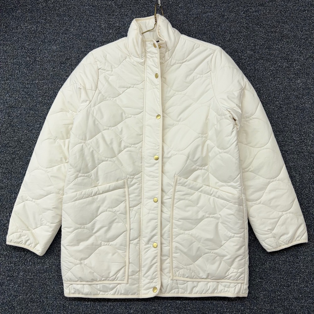 Quince Featherless Quilted Long Puffer Jacket Silken White DKBIZ01 Mens M NWT